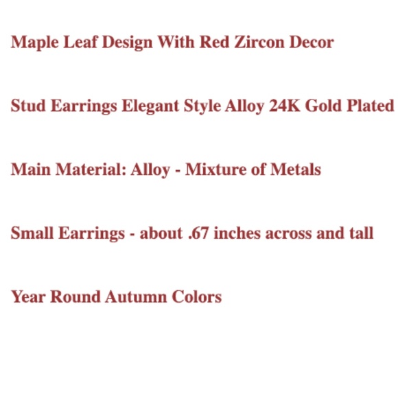 Red Maple Leaf Retro Stud Earrings New With Tags - Sealed in Manufacturer Bag - Picture 4 of 6